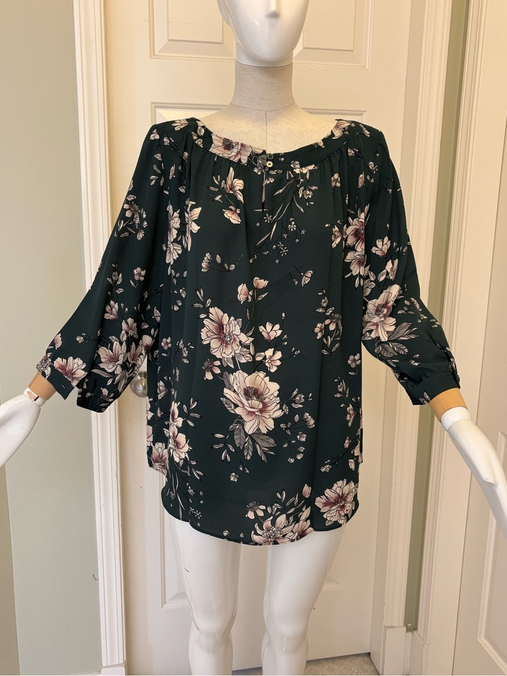 Reitmans Forest Green Floral Peasant Top NWOTs Sz XXL (Fit Sz 16)